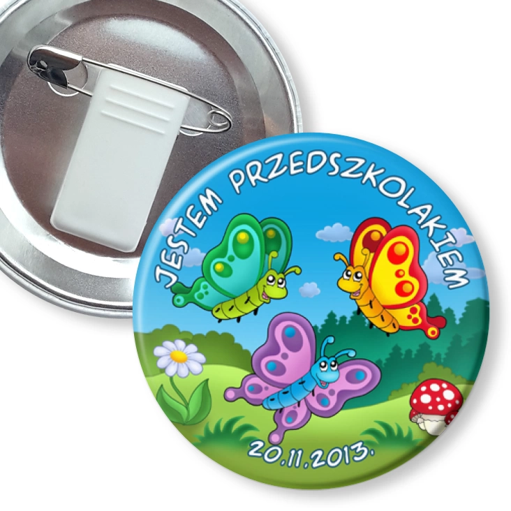 przypinka z żabką i agrafką Przedszkole nr 414 w Warszawie