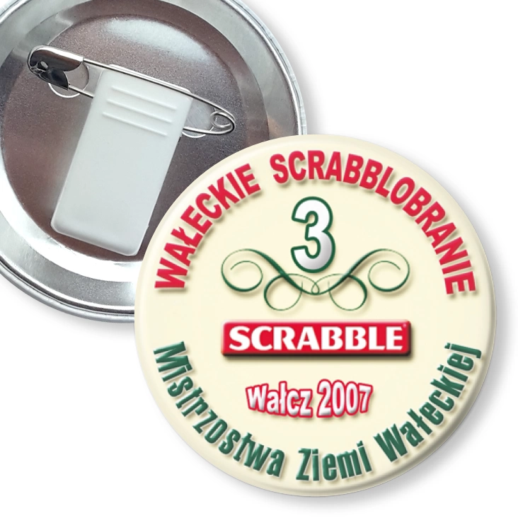 przypinka z żabką i agrafką Scrabble MZW 2007