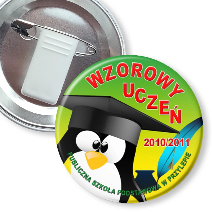 przypinka z żabką i agrafką SP w Przylepie - Wzorowy Uczeń