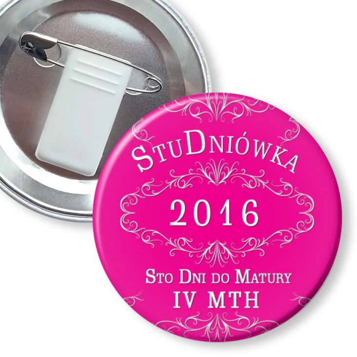 przypinka z żabką i agrafką Sto dni do Matury - IV MTH