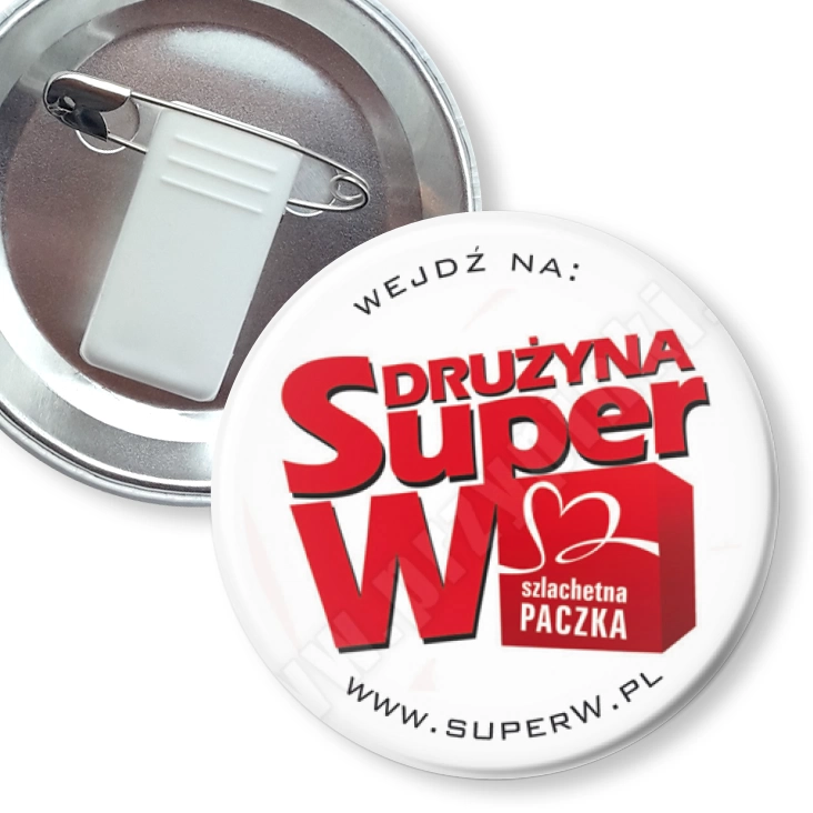przypinka z żabką i agrafką Szlachetna Paczka