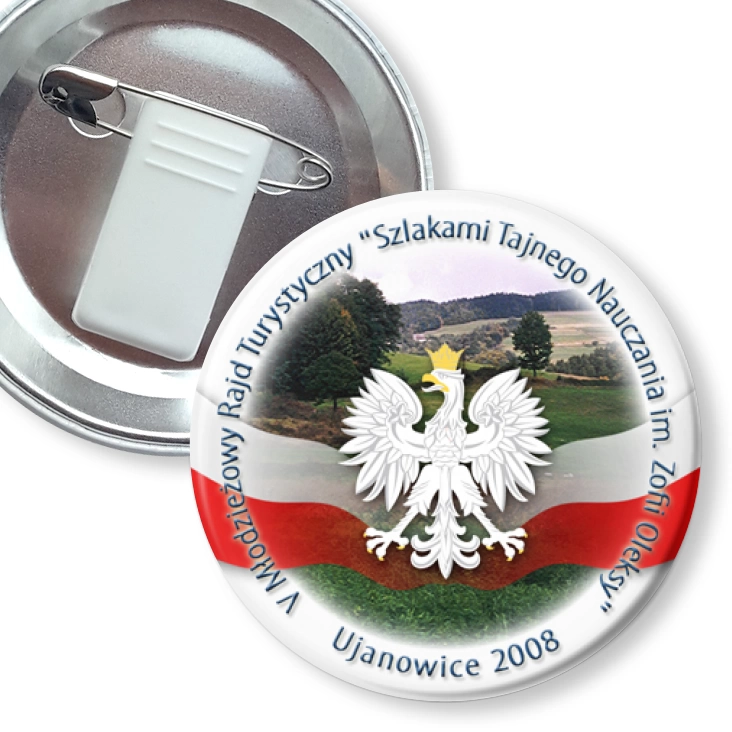 przypinka z żabką i agrafką Szlakami Tajnego Nauczania im. Zofii Oleksy