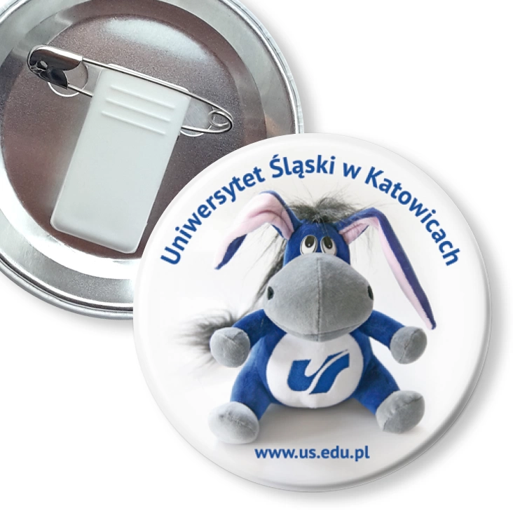 przypinka z żabką i agrafką Uniwersytet Śląski w Katowicach