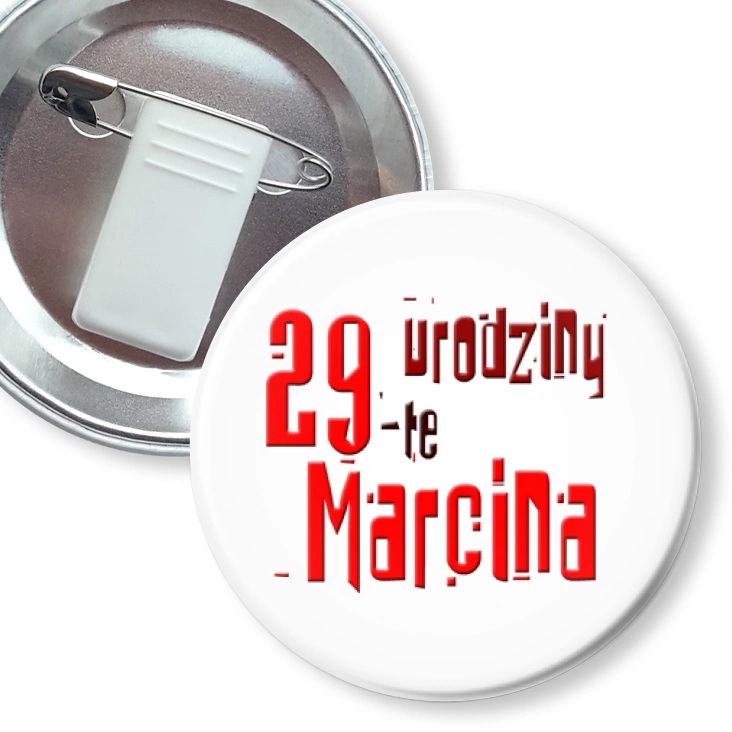 przypinka z żabką i agrafką Urodziny Marcina