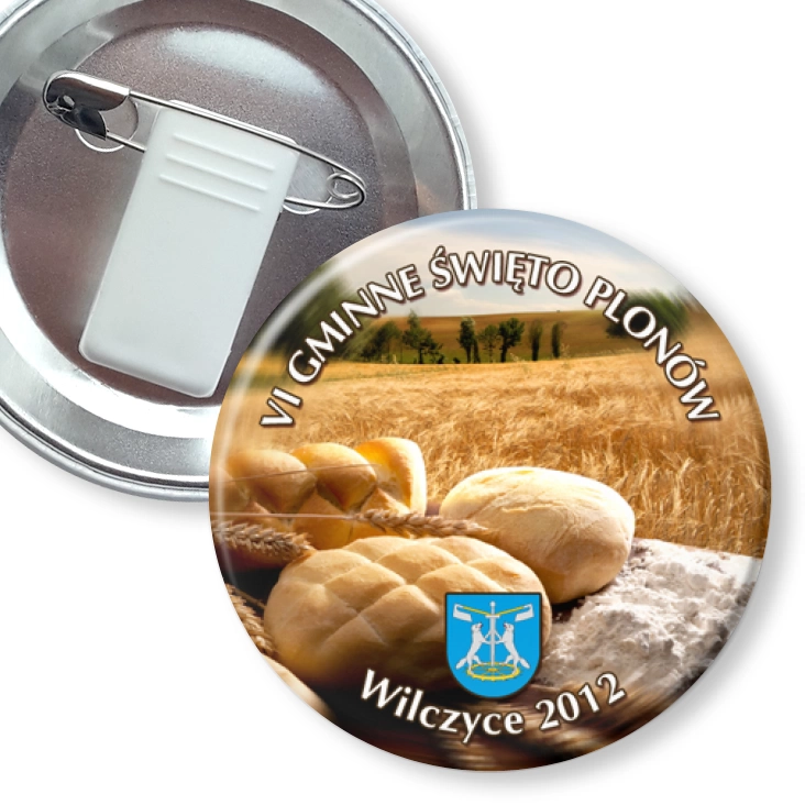 przypinka z żabką i agrafką VI Gminne Święto Plonów