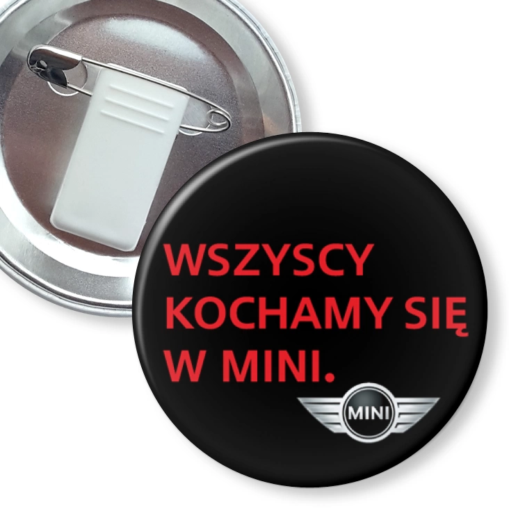 przypinka z żabką i agrafką Wszyscy kochamy się w Mini