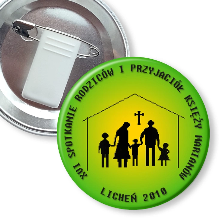 przypinka z żabką i agrafką XVI Spotkanie Rodziców i Przyjaciół Księży Marianów