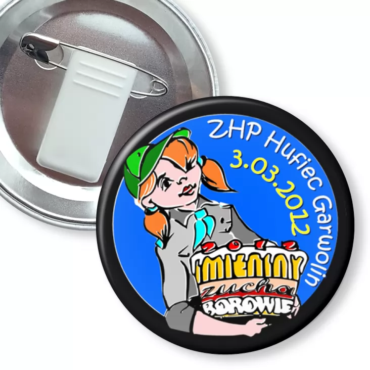 przypinka z żabką i agrafką Zhp Hufiec Garwolin