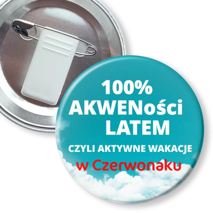 przypinka z żabką i agrafką 100% Akweności latem