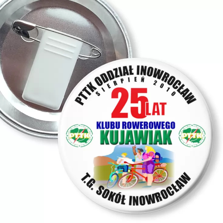 przypinka z żabką i agrafką 25 lat klubu rowerowego Kujawiak