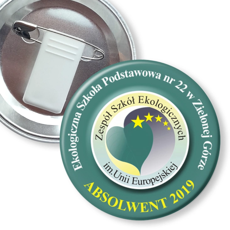 przypinka z żabką i agrafką Absolwent 2019