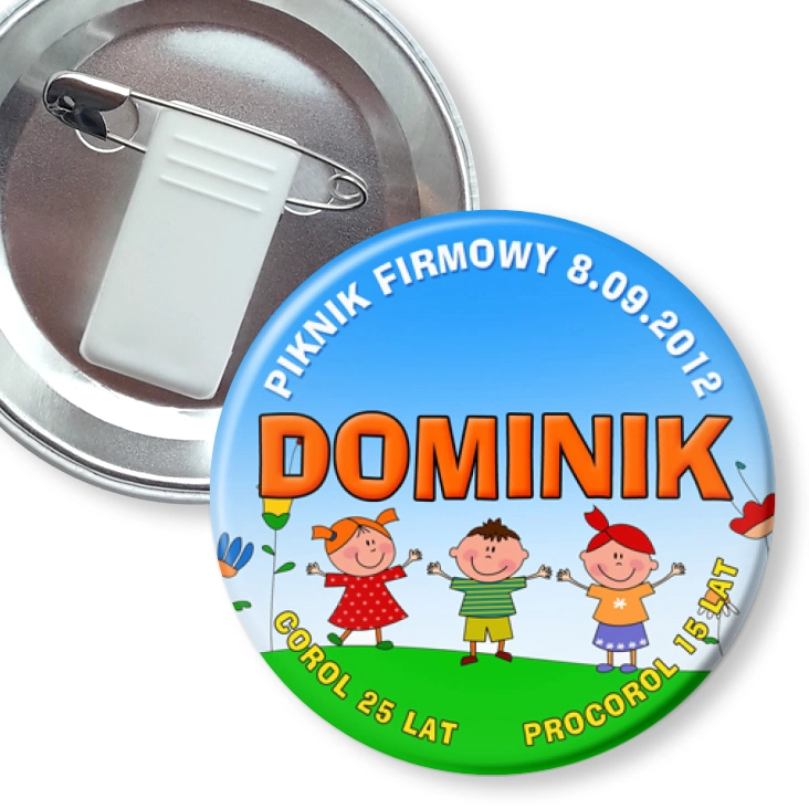 przypinka z żabką i agrafką Corol - piknik firmowy