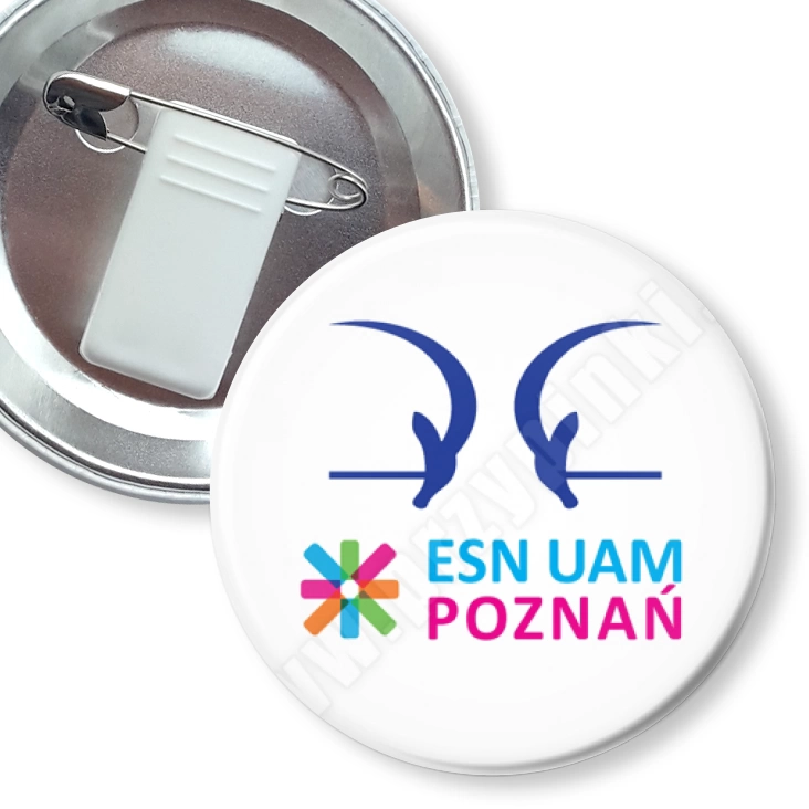 przypinka z żabką i agrafką ESN UAM Poznań