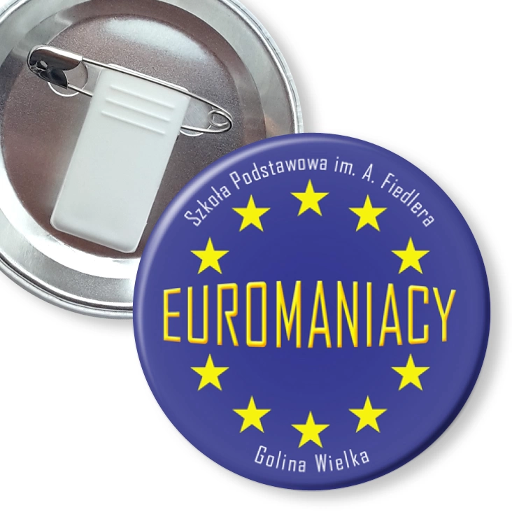 przypinka z żabką i agrafką Euromaniacy