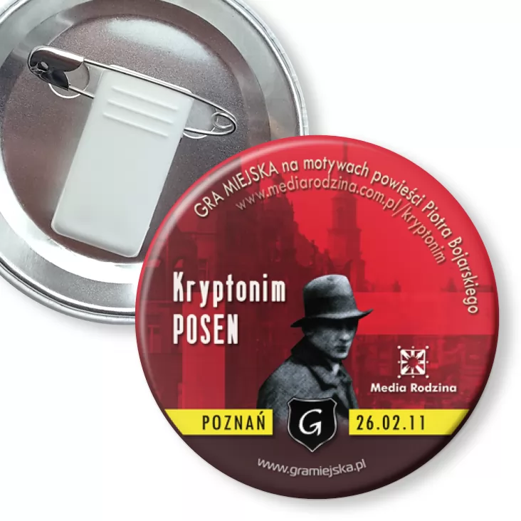 przypinka z żabką i agrafką Gra Miejska - Kryptonim Posen