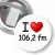 Przypinka z żabką i agrafką I love 106,2 fm