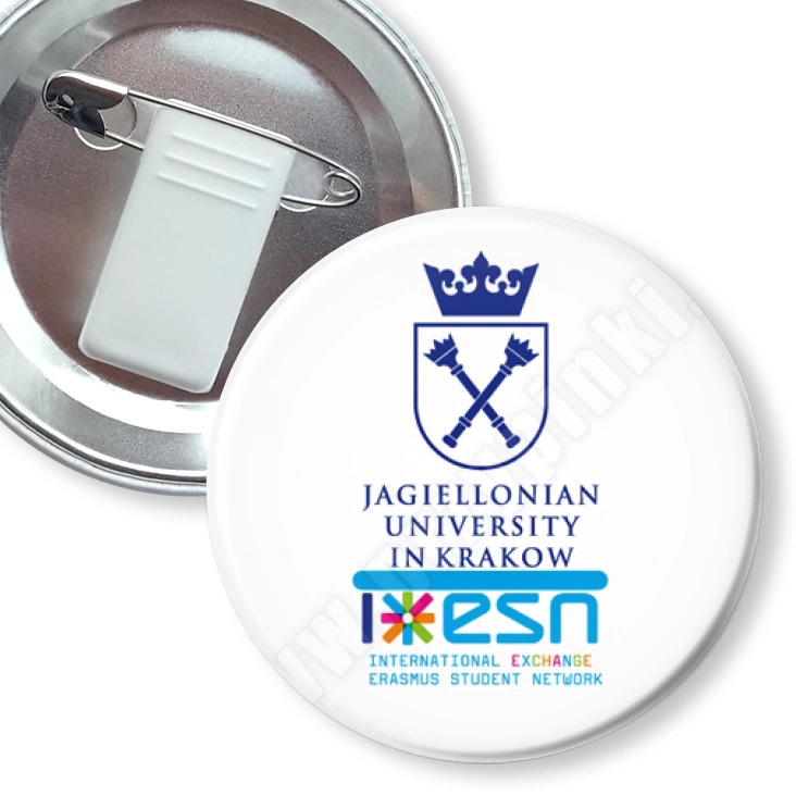 przypinka z żabką i agrafką IESN - Uniwersytet Jagielloński