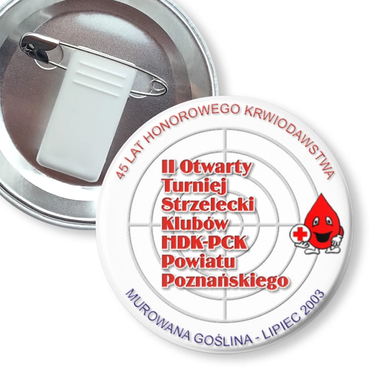 przypinka z żabką i agrafką II Turniej Strzelecki Klubów HKD-PCK Powiatu Poznańskiego