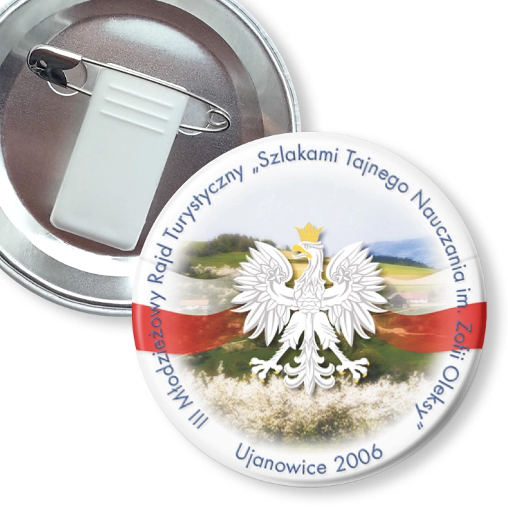 przypinka z żabką i agrafką III Młodzieżowy Rajd Turystyczny - Ujanowice 2006