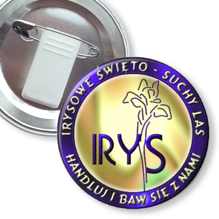 przypinka z żabką i agrafką Irysowe Święto - Suchy Las