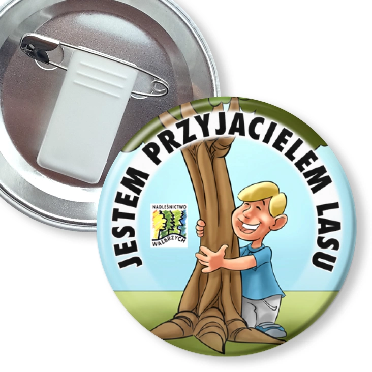 przypinka z żabką i agrafką Jestem Przyjacielem Lasu