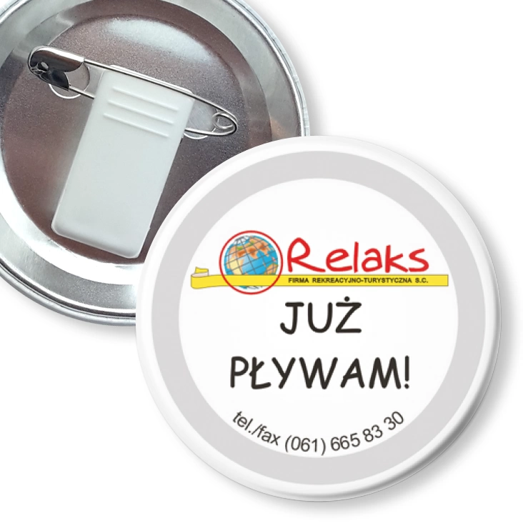 przypinka z żabką i agrafką Już pływam!