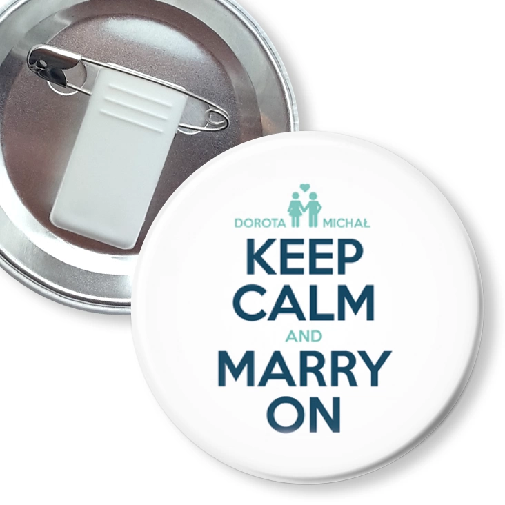 przypinka z żabką i agrafką Keep Calm and Marry On