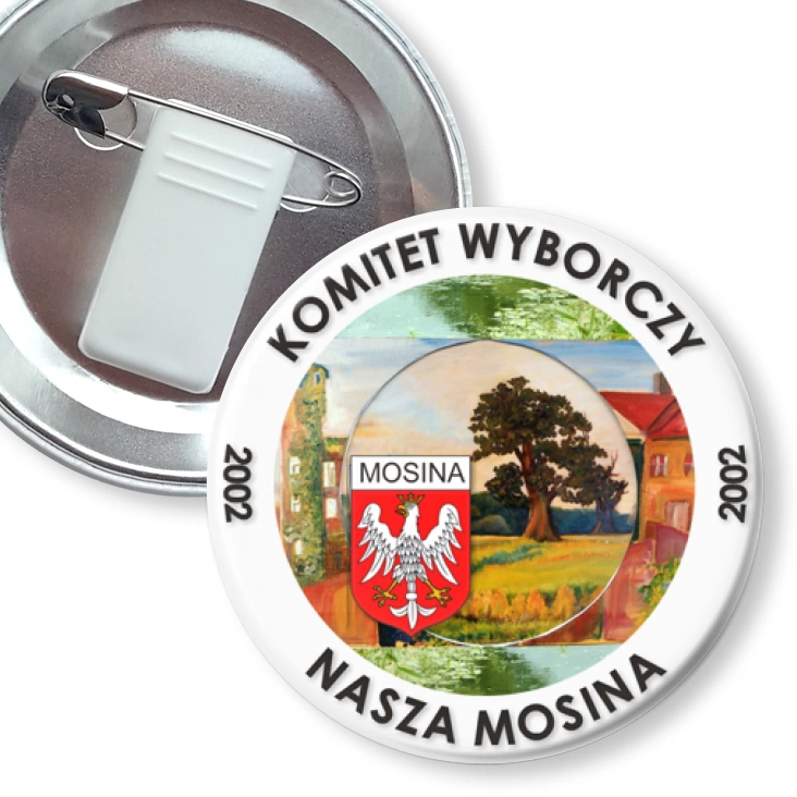 przypinka z żabką i agrafką Komitet Wyborczy - Nasza Mosina