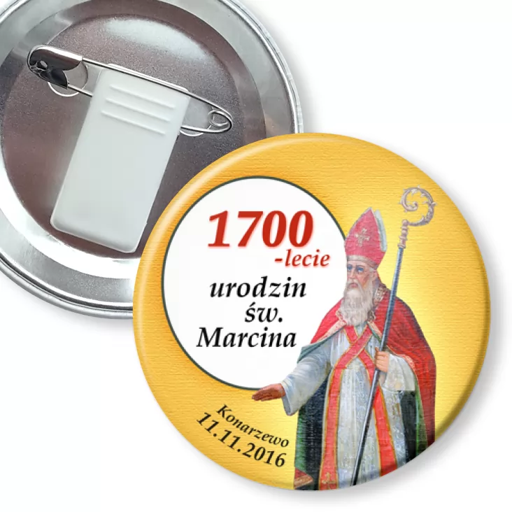 przypinka z żabką i agrafką 1700-lecie urodzin św. Marcina