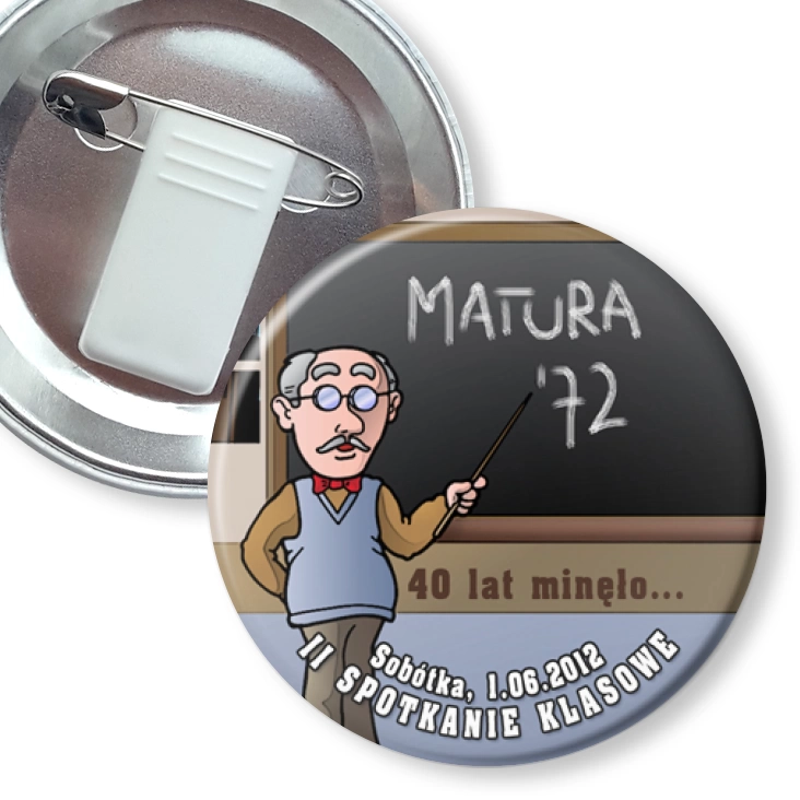 przypinka z żabką i agrafką Matura `72