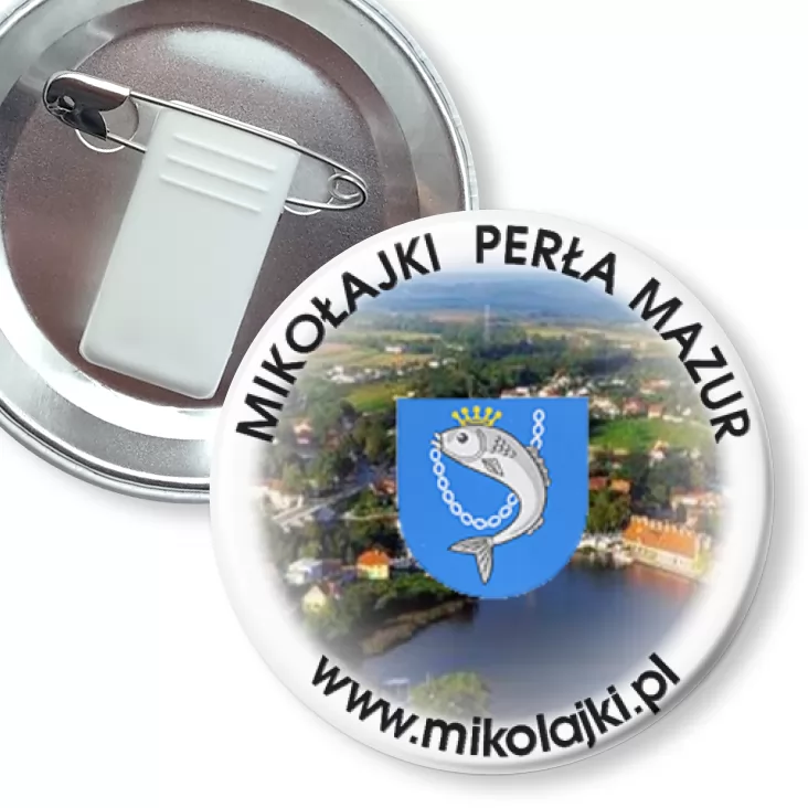 przypinka z żabką i agrafką Mikołajki Perła Mazur