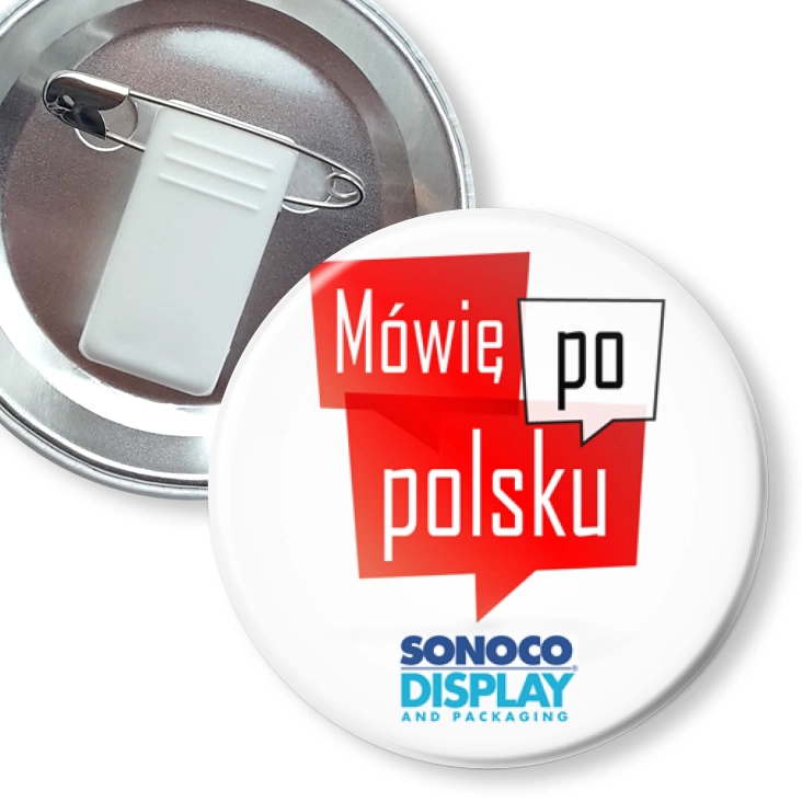 przypinka z żabką i agrafką Mówię po polsku