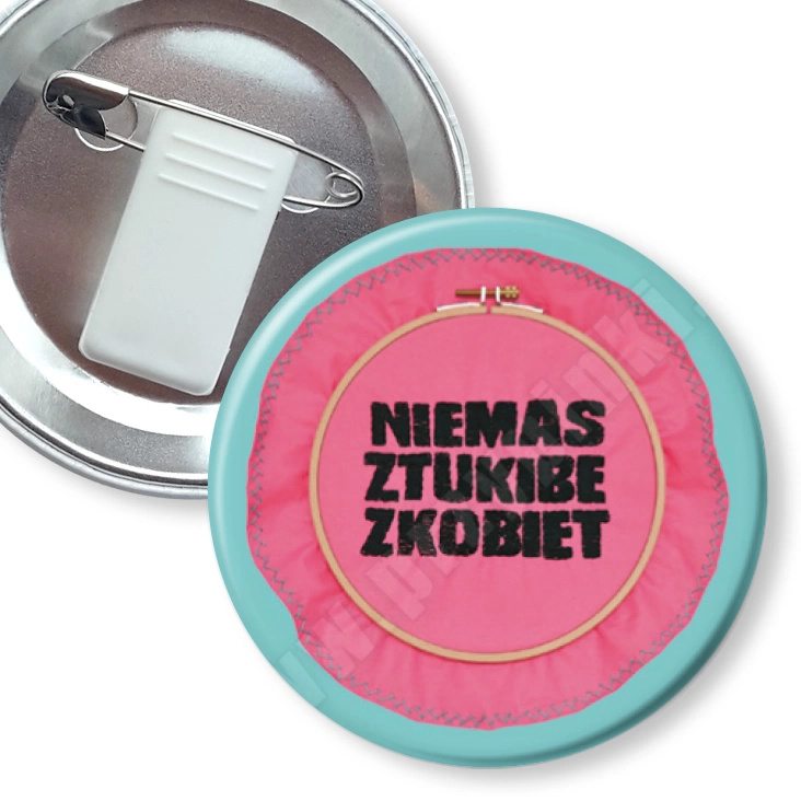 przypinka z żabką i agrafką Nie ma sztuki bez kobiet