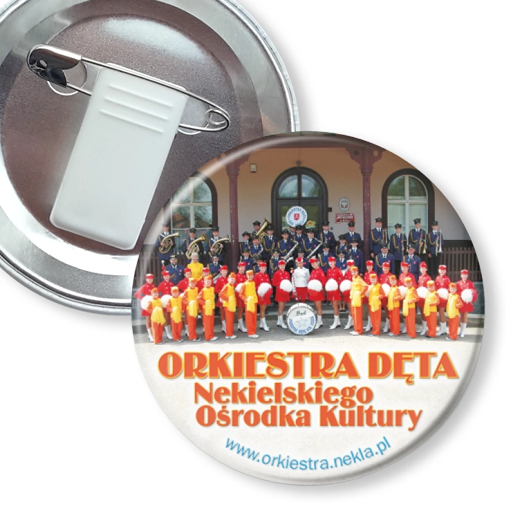 przypinka z żabką i agrafką Orkiestra Dęta Nekielskiego Ośrodka Kultury