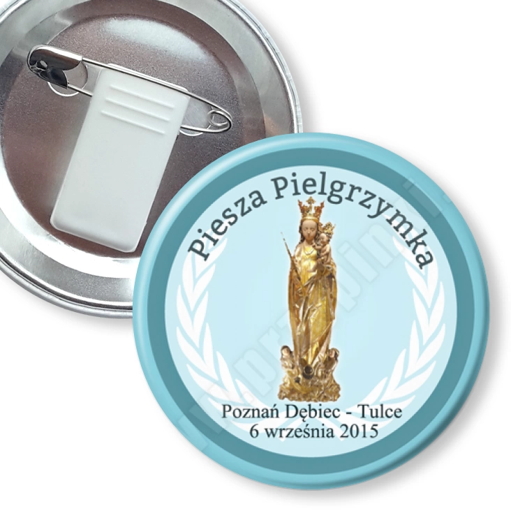 przypinka z żabką i agrafką Piesza pielgrzymka Poznań - Tulce 2015