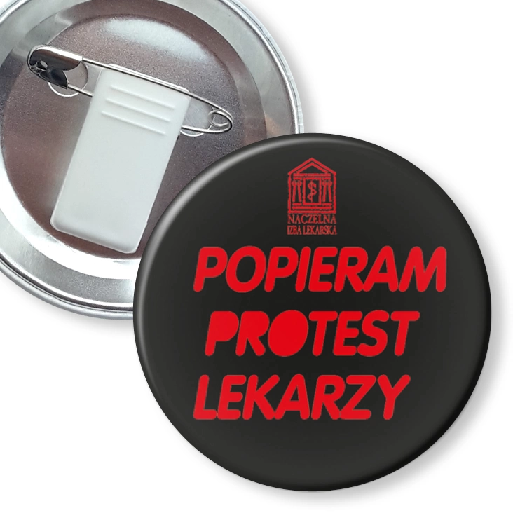 przypinka z żabką i agrafką Popieram protest lekarzy