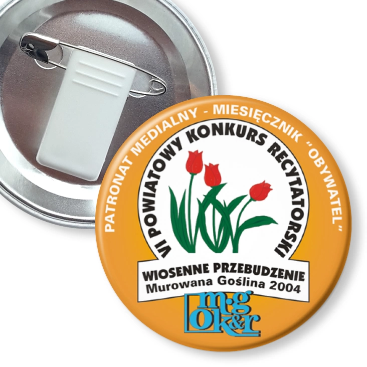 przypinka z żabką i agrafką Powiatowy Konkurs Recytatorski - Wiosenne Przebudzenie 2004