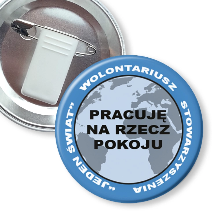 przypinka z żabką i agrafką Pracuję na rzecz pokoju - niebieski