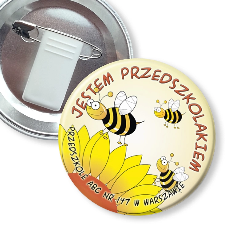 przypinka z żabką i agrafką Przedszkole ABC nr 147 w Warszawie