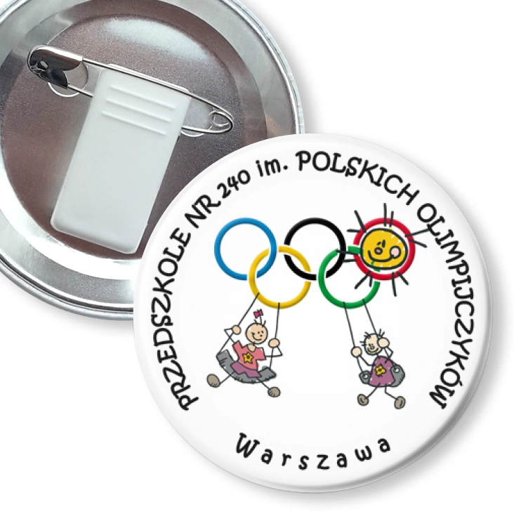przypinka z żabką i agrafką Przedszkole im. Polskich Olimpijczyków