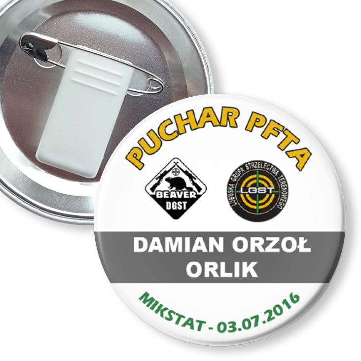 przypinka z żabką i agrafką PUCHAR PFTA