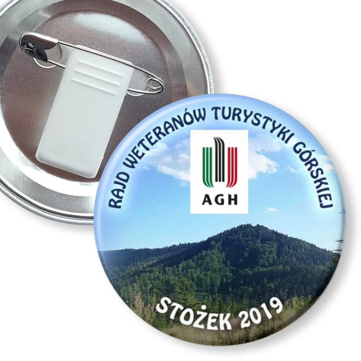 przypinka z żabką i agrafką Rajd weteranów turystyki górskiej