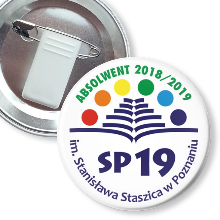 przypinka z żabką i agrafką SP nr 19 w Poznaniu