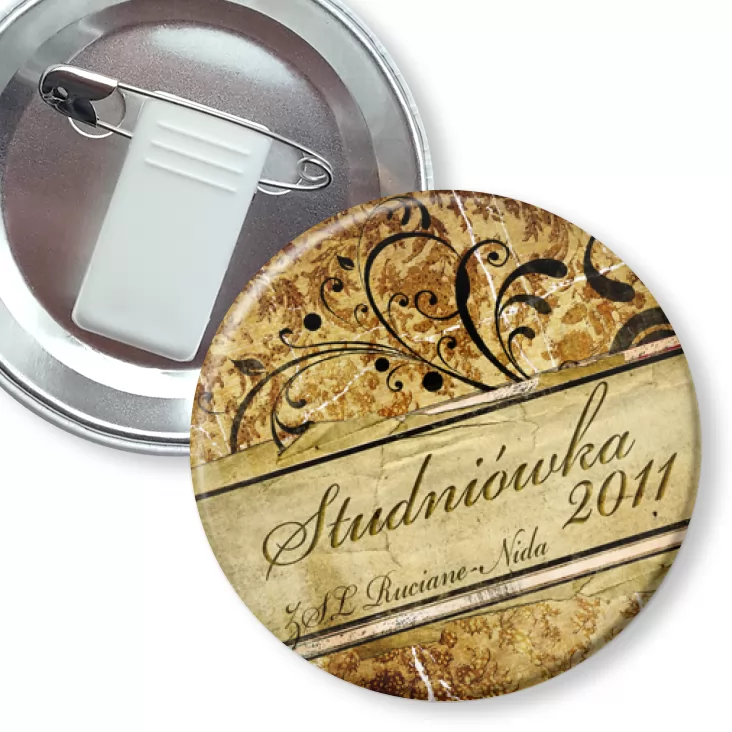przypinka z żabką i agrafką Studniówka ZSL Ruciane-Nida