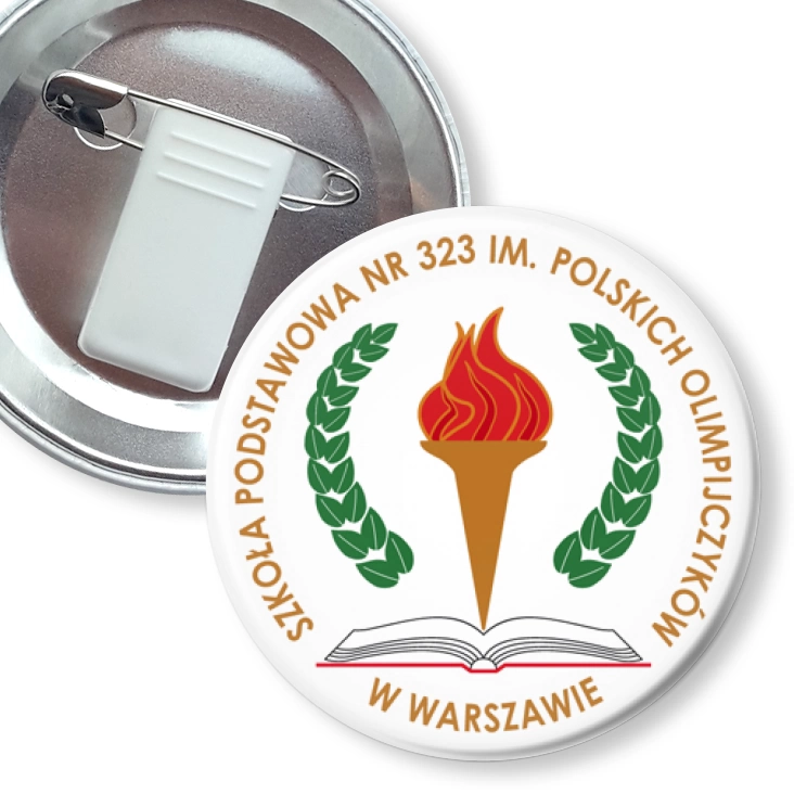 przypinka z żabką i agrafką Szkoła Podstawowa nr 323 w Warszawie