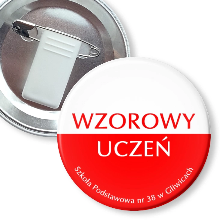przypinka z żabką i agrafką Szkoła Podstawowa w Gliwicach