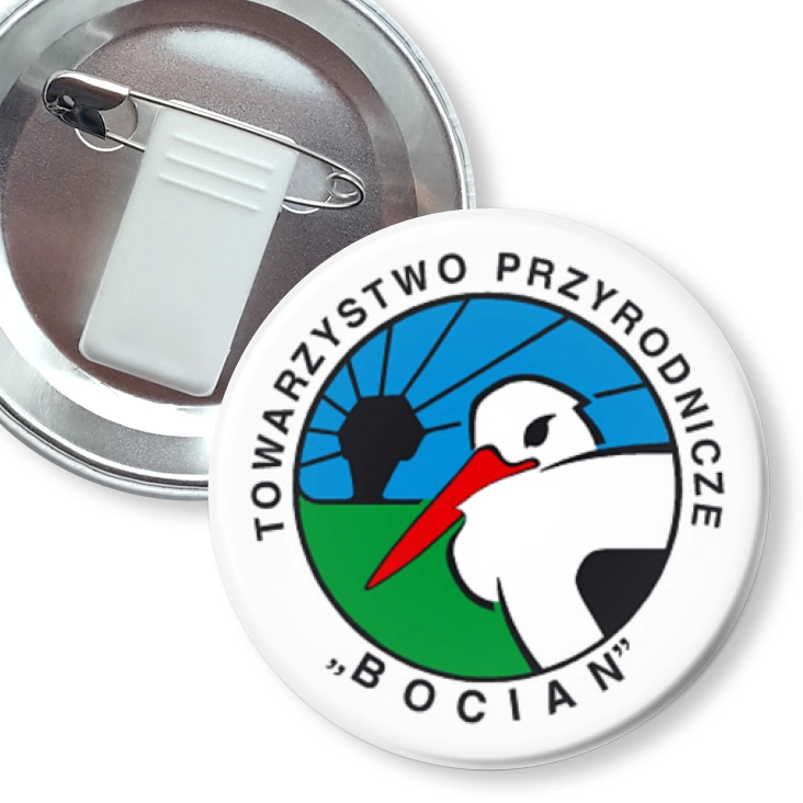 przypinka z żabką i agrafką Towarzystwo Przyrodnicze Bocian