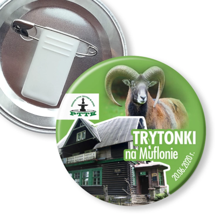 przypinka z żabką i agrafką Trytonki na Muflonie