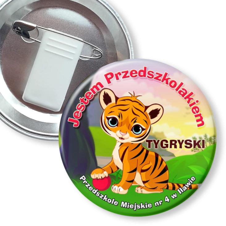 przypinka z żabką i agrafką Tygryski
