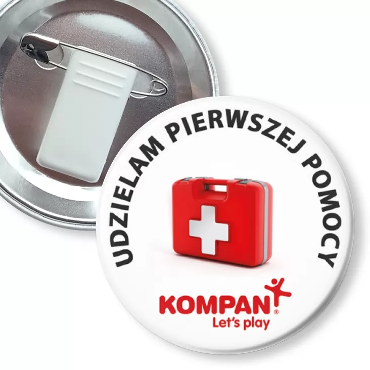 przypinka z żabką i agrafką Udzielam pierwszej pomocy